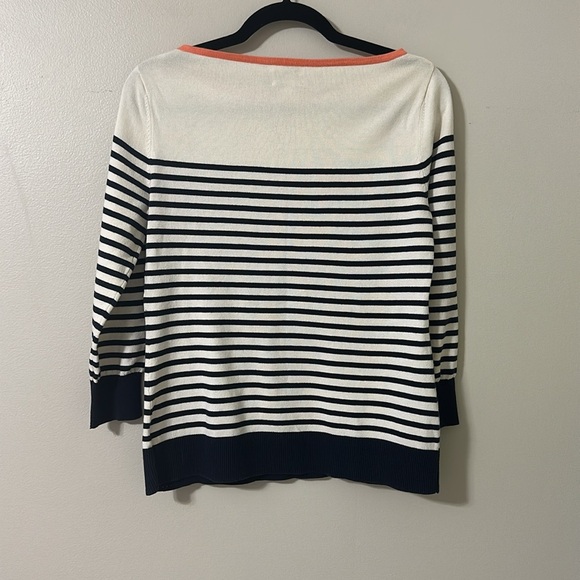 Milly of New York Women’s Boatneck Navy & Cream Striped Sweater Sz Medium Preppy - Picture 2 of 8